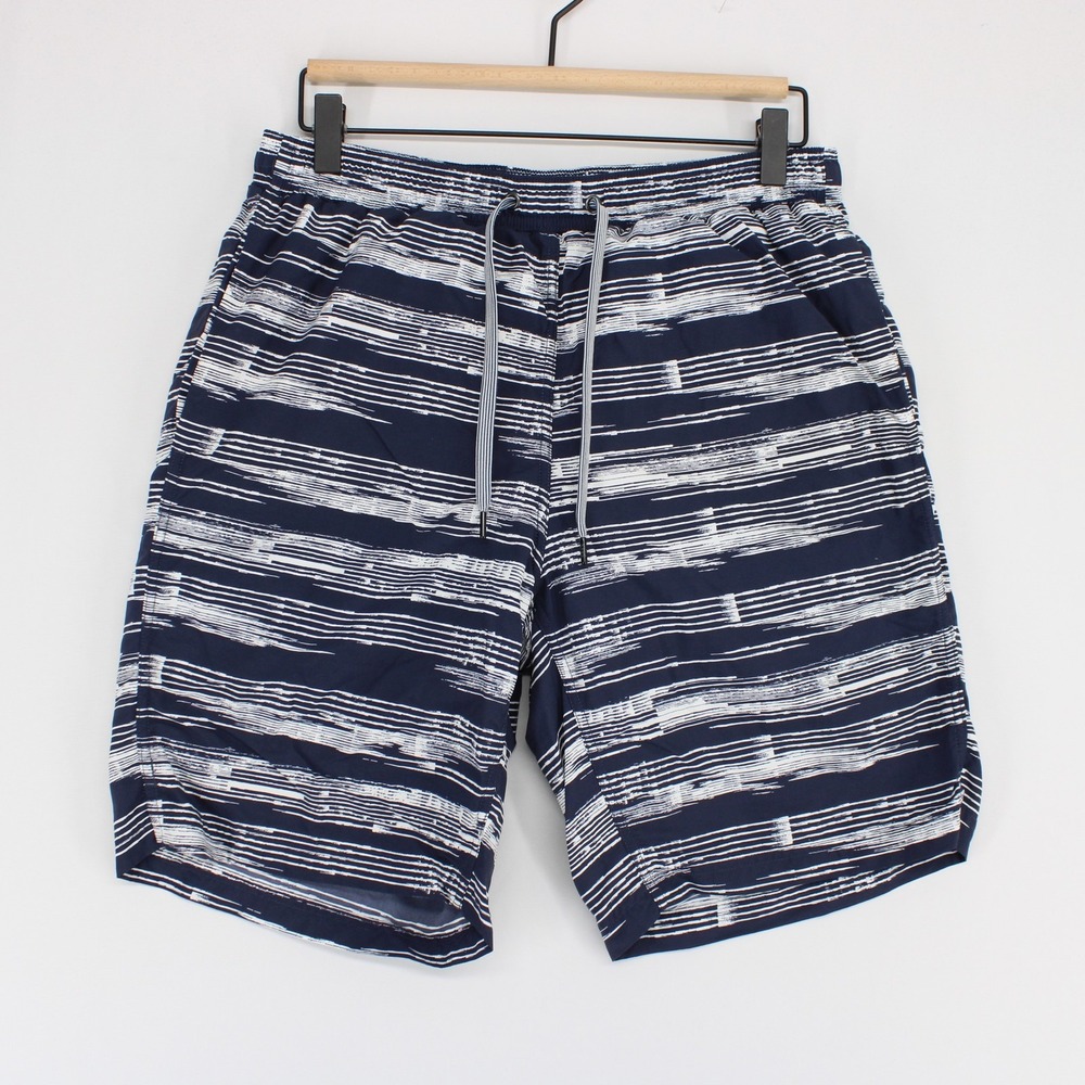 Saxx Cannonball 2N1 Shorts Mens M Blue Striped Ballpark Pouch Swim Trunks